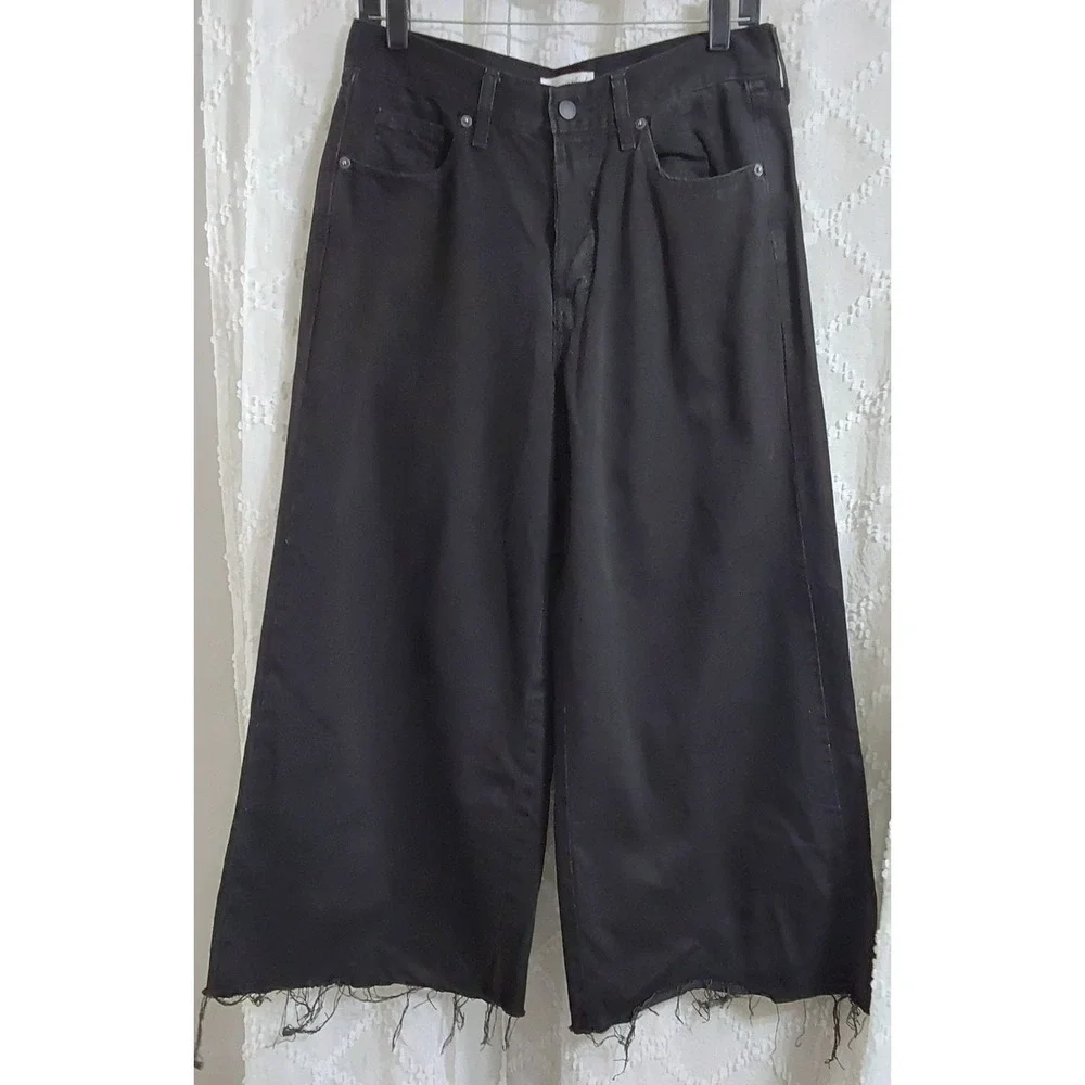 Universal Thread Womens Mid Rise Super Wide Leg Jeans Black Raw Hem Size 6R